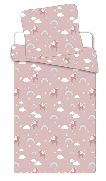 Billede af Baby sengetøj 70x100cm - OEKO-TEXÂ® Certificeret - Enhjørninger og regnbuer - 100% Bomulds sengesæt